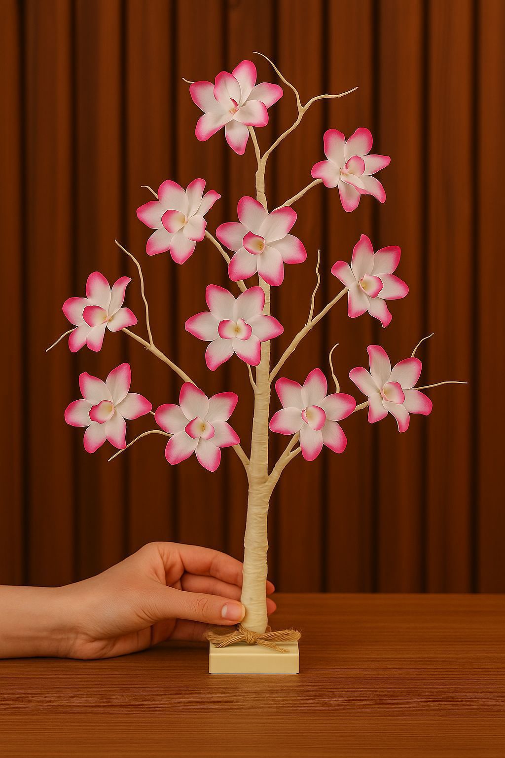 Arbol decorativo con flores blancas/rosa